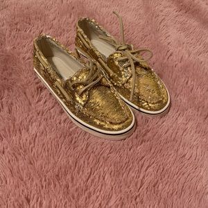 Gold sequins boat shoes